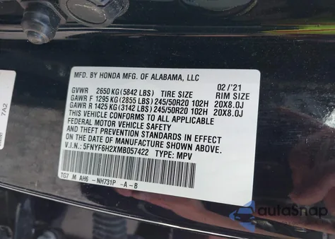 2021 Honda Pilot Awd Special Edition from USA, damaged, VIN 5FNYF6H2XMB057422